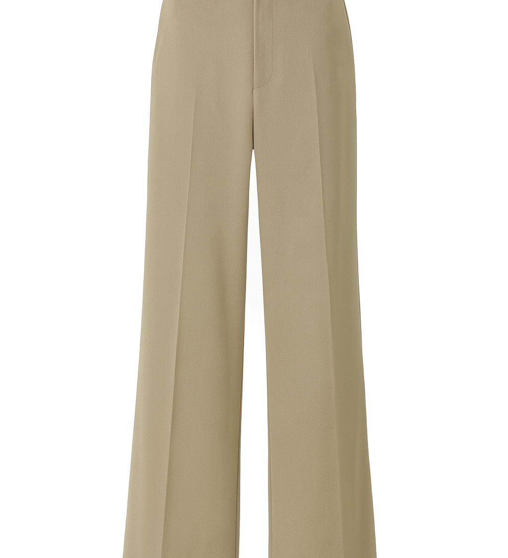 High Waisted Wide Leg Trousers - Khaki - front