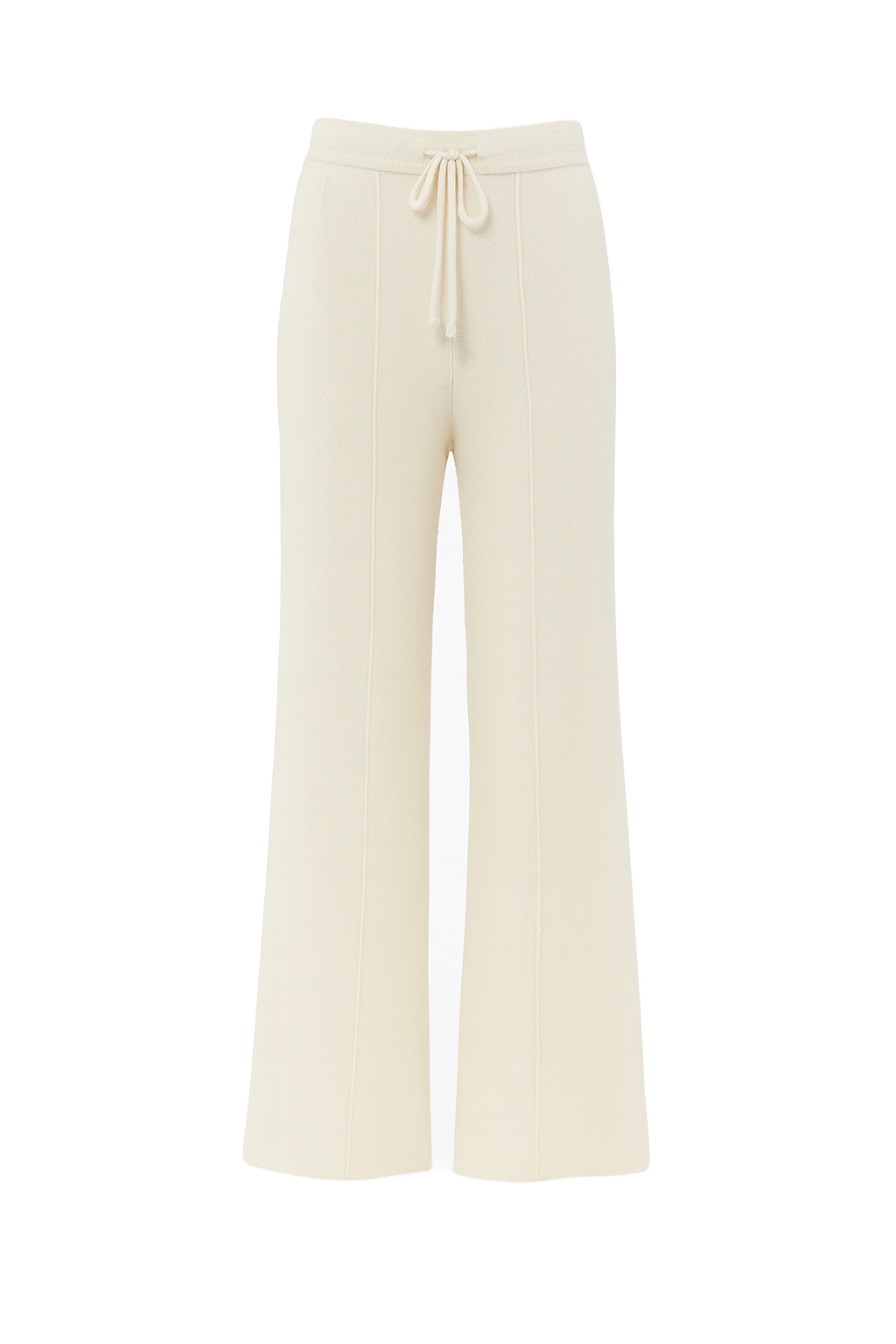 Drawstring Wide Leg Knit Trousers - Cream - front