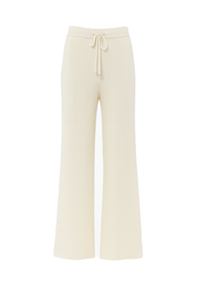 Drawstring Wide Leg Knit Trousers - Cream - front