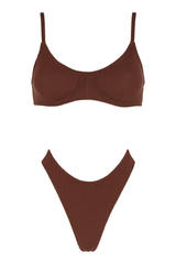 Ribbed Underwire Bikini Set - Chocolate