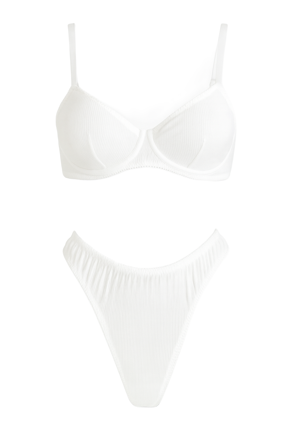 Ribbed Underwire Bikini Set - White - front