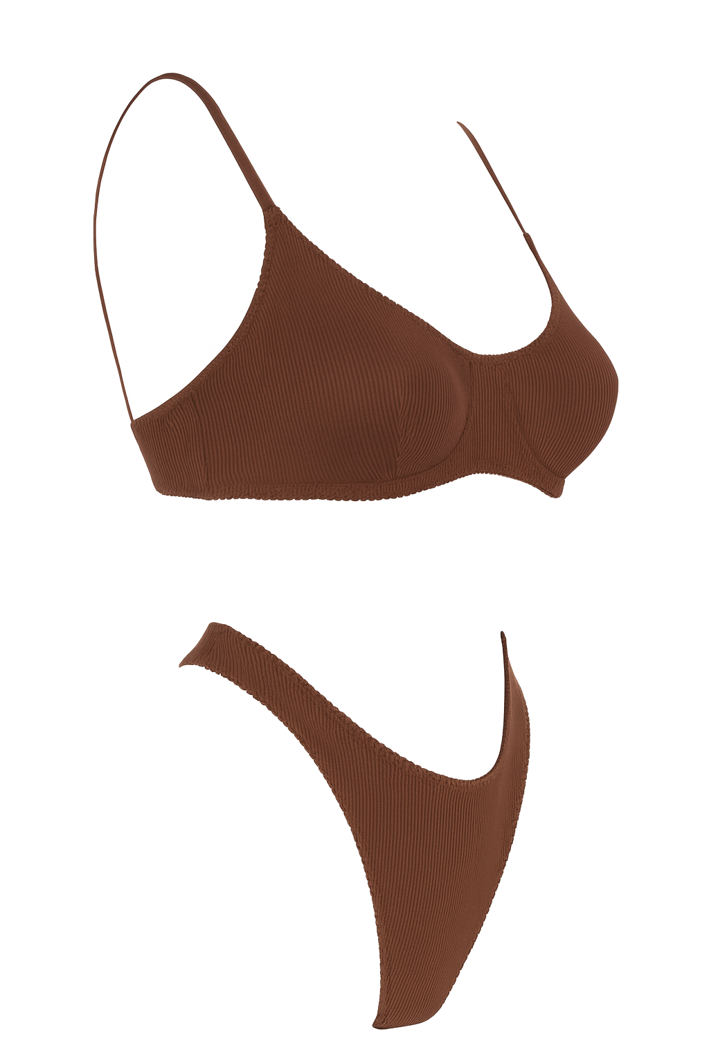 Ribbed Underwire Bikini Set - Chocolate - side