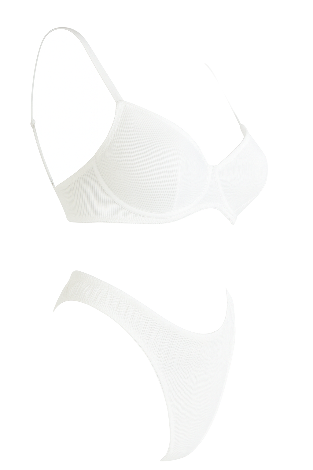 Ribbed Underwire Bikini Set - White - side