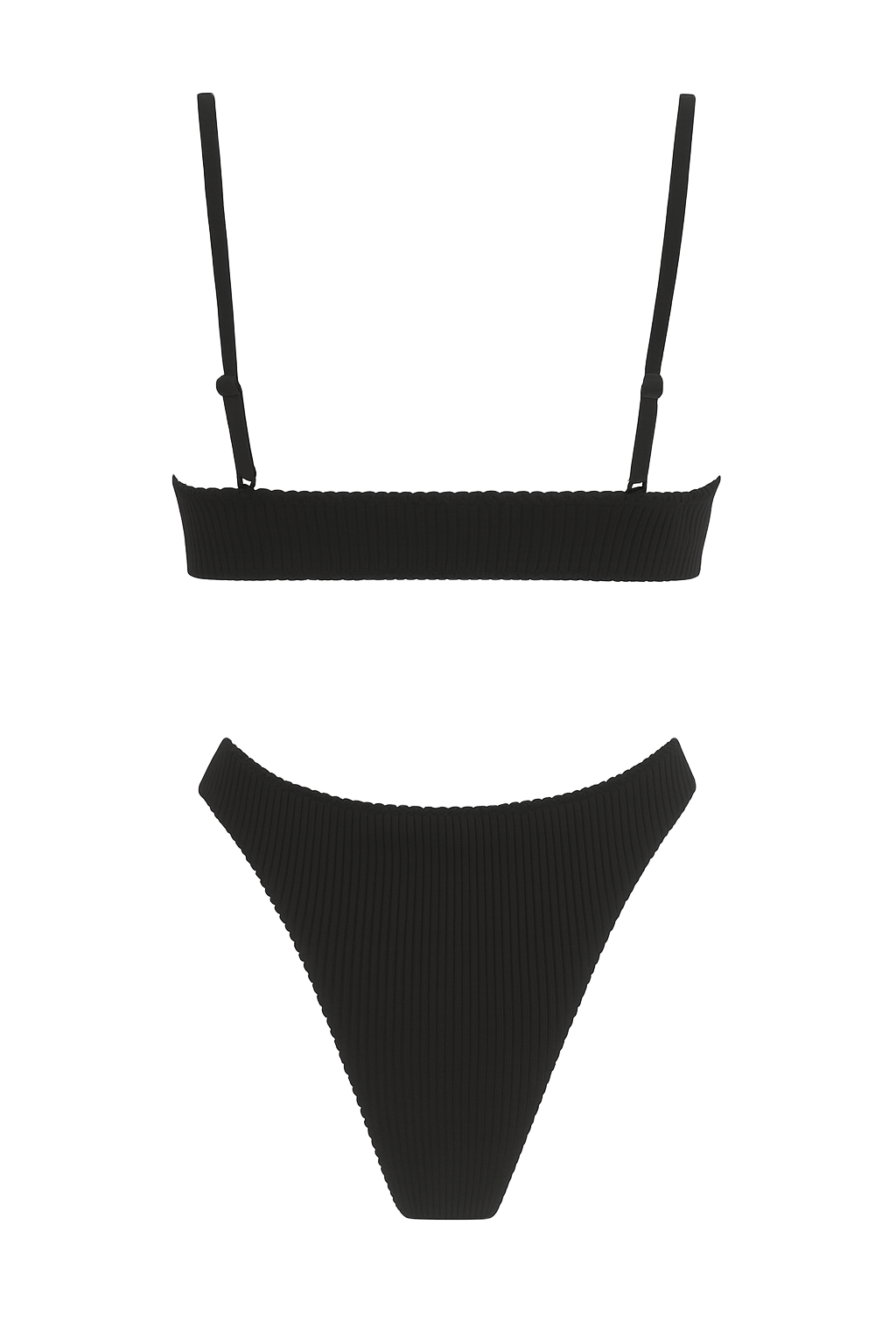 Ribbed Underwire Bikini Set - Black - back