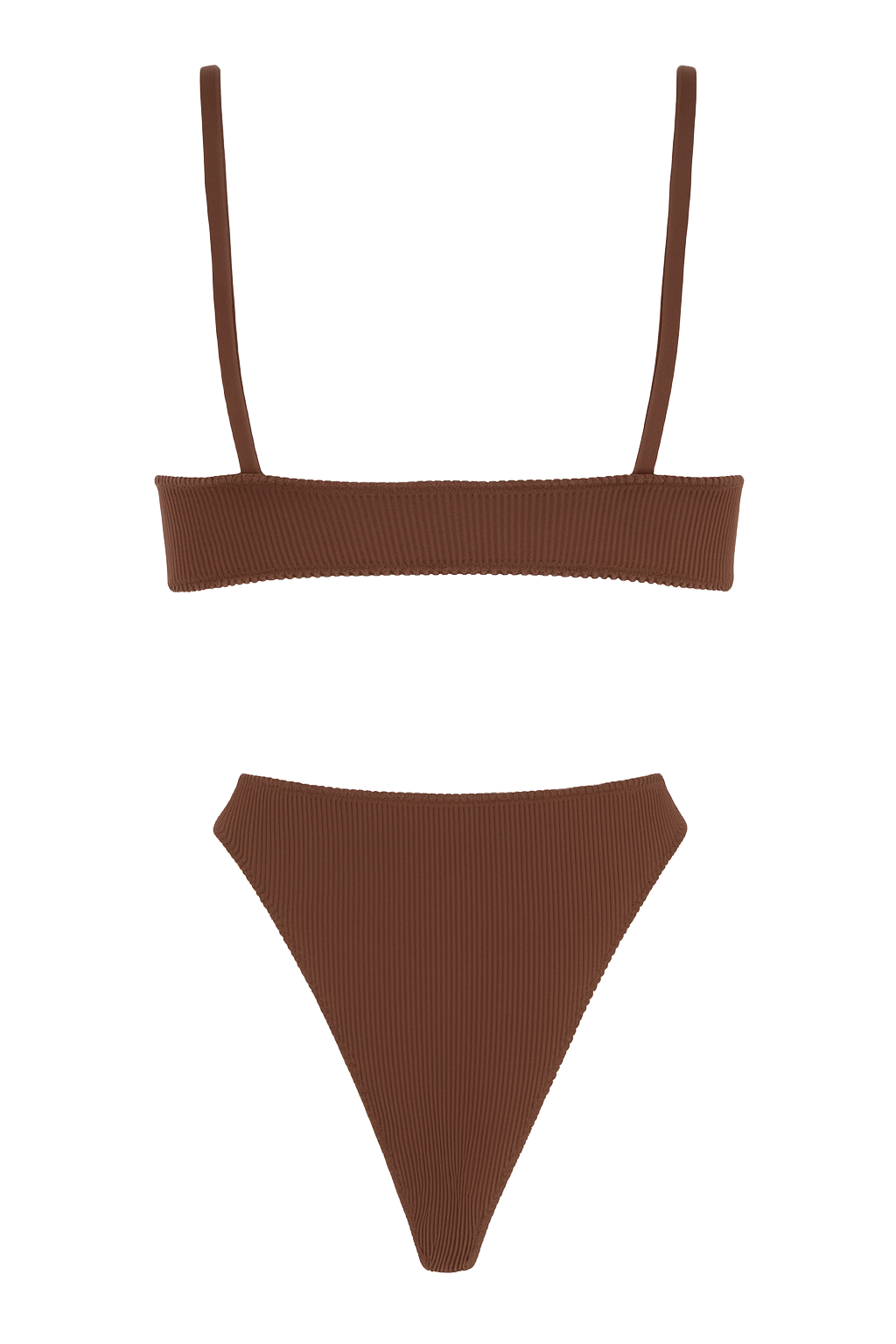 Ribbed Underwire Bikini Set - Chocolate - back