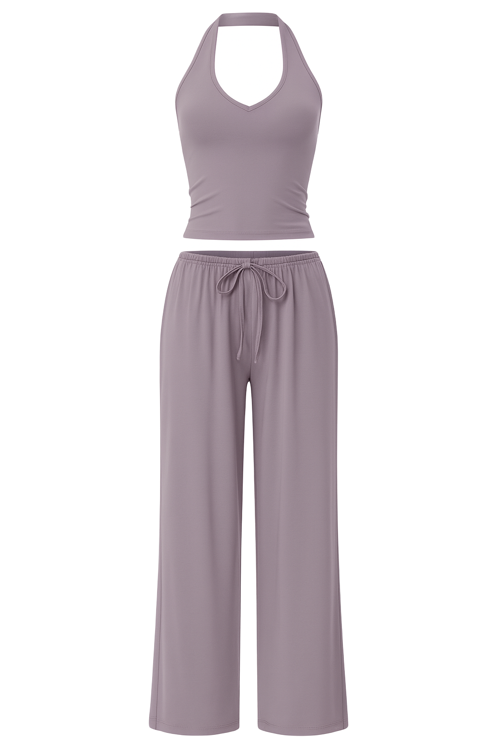 Halter Neck Wide Leg Set - Dusty Purple - front