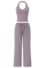 Halter Neck Wide Leg Set - Dusty Purple - front