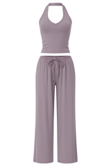 Halter Neck Wide Leg Set - Dusty Purple