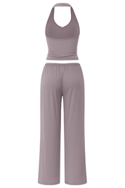 Halter Neck Wide Leg Set - Dusty Purple - back
