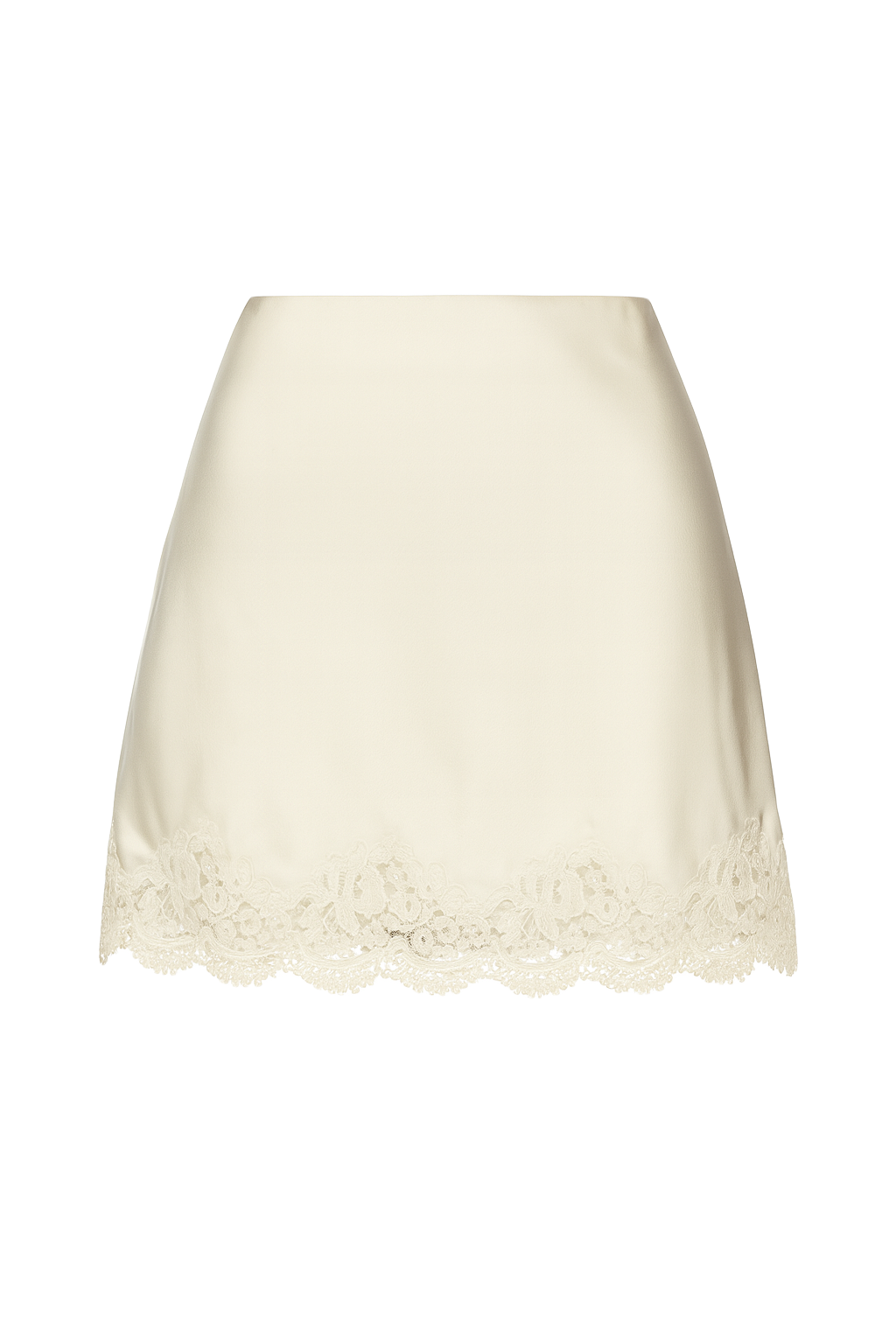 Lace Hem Satin Skirt - Ivory - front