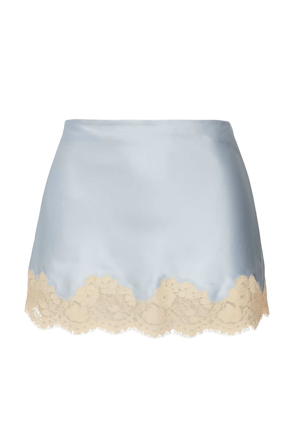 Lace Hem Satin Skirt - Light Blue - front