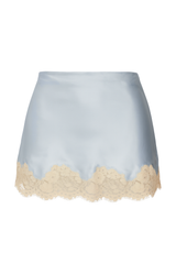 Lace Hem Satin Skirt - Light Blue