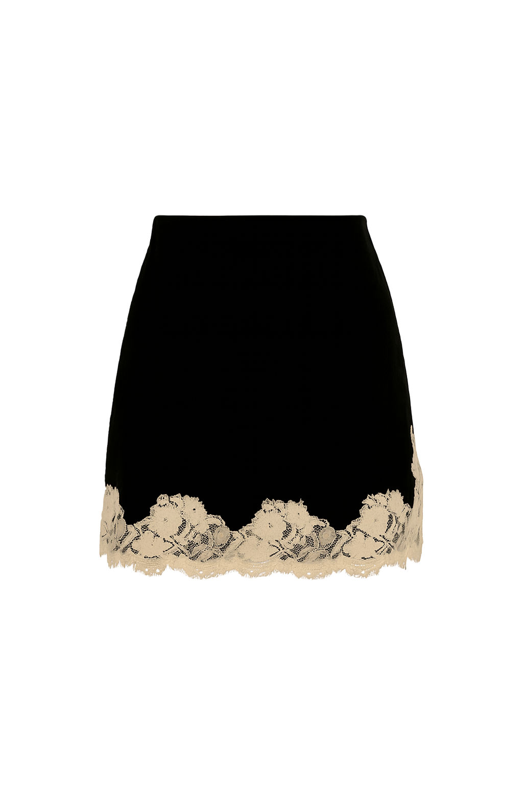 Lace Hem Satin Skirt - Black Lace - front
