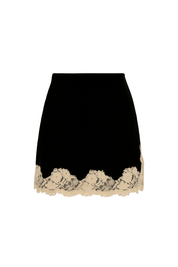 Lace Hem Satin Skirt - Black Lace - front