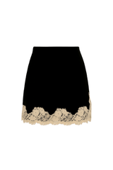 Lace Hem Satin Skirt - Black Lace