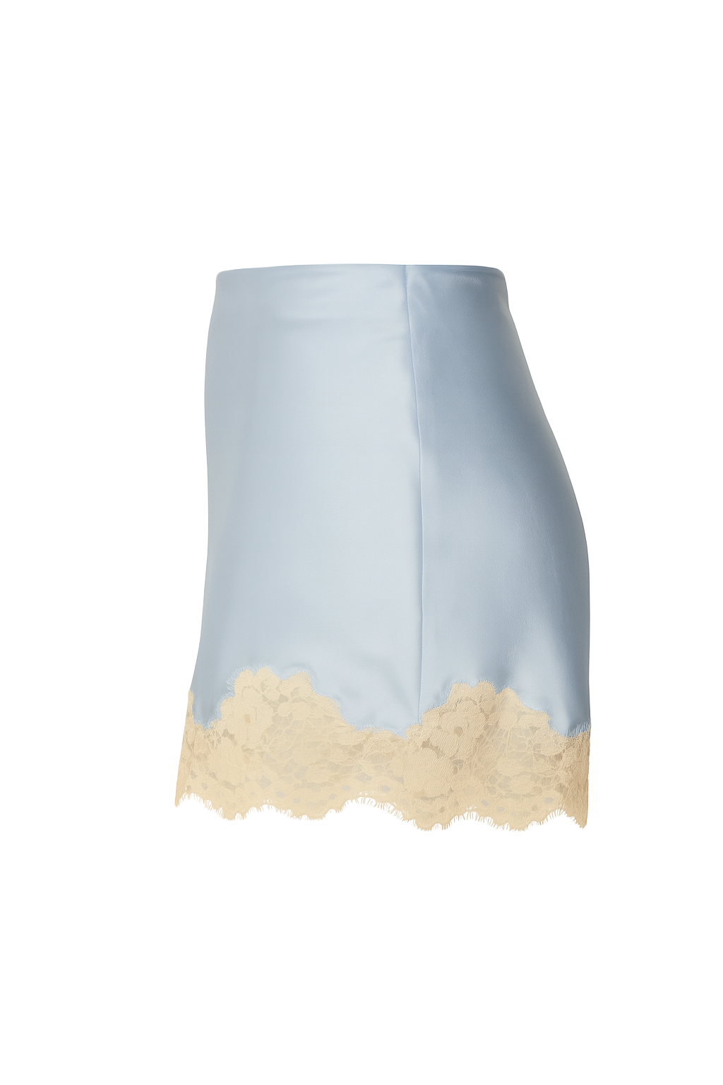 Lace Hem Satin Skirt - Light Blue - side