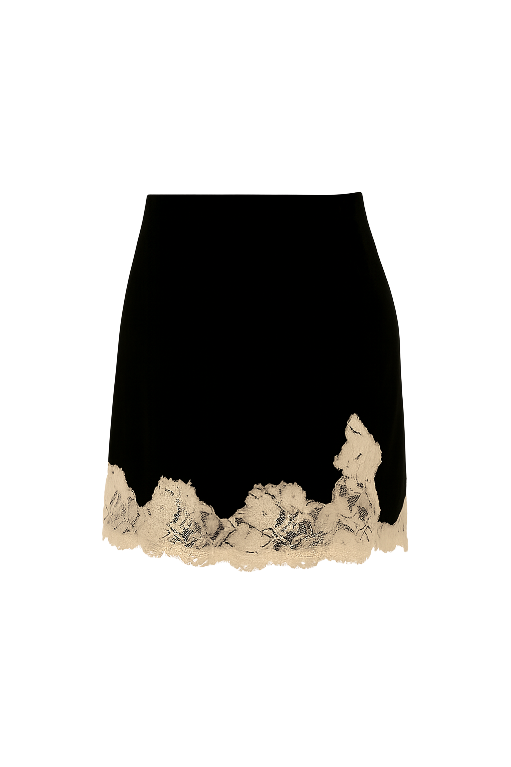 Lace Hem Satin Skirt - Black Lace - side