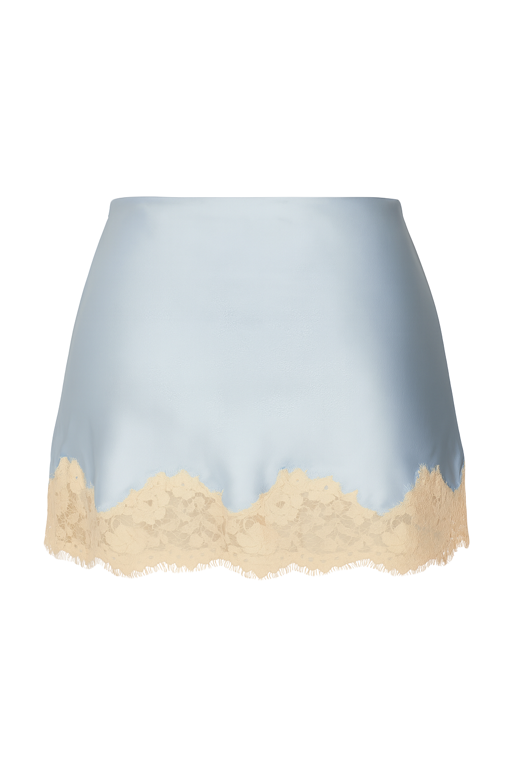 Lace Hem Satin Skirt - Light Blue - back