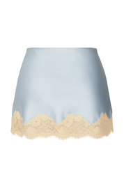 Lace Hem Satin Skirt - Light Blue - back