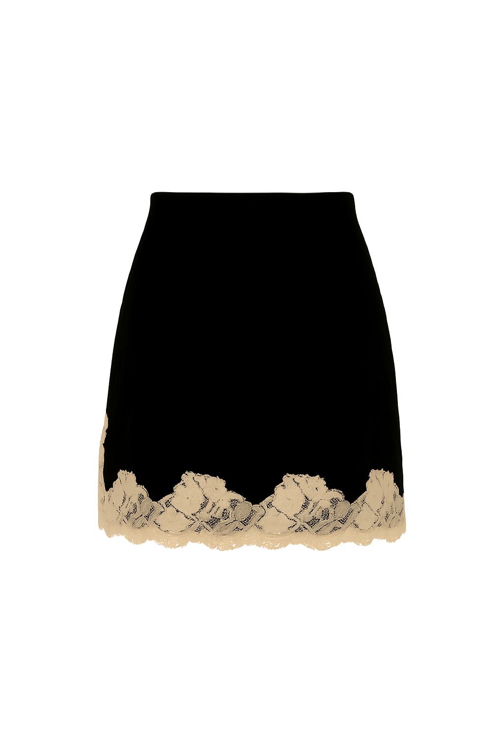 Lace Hem Satin Skirt - Black Lace - back