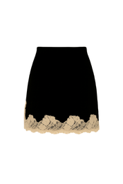 Lace Hem Satin Skirt - Black Lace - back