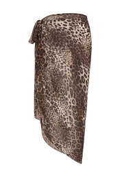 Leopard Tie Sarong Skirt - Brown Leopard - front