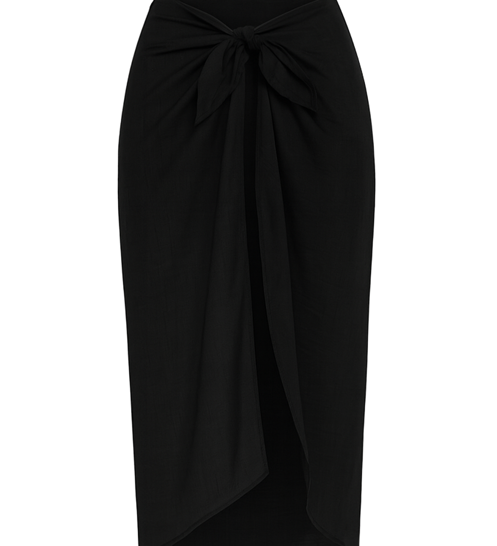 Leopard Tie Sarong Skirt - Black - front