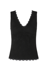 Lace Trim V-Neck Tank - Black