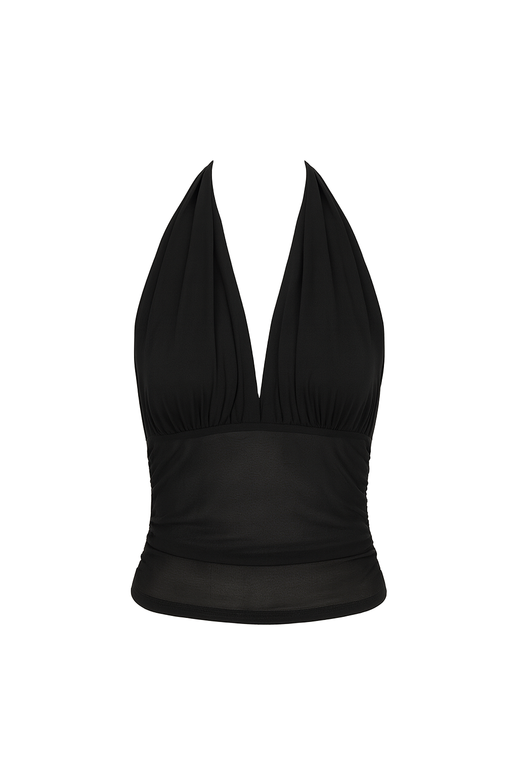 Mesh Halter Neck Top - Black - front