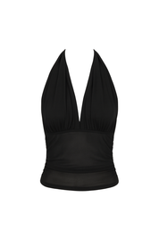 Mesh Halter Neck Top - Black - front