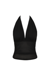 Mesh Halter Neck Top - Black