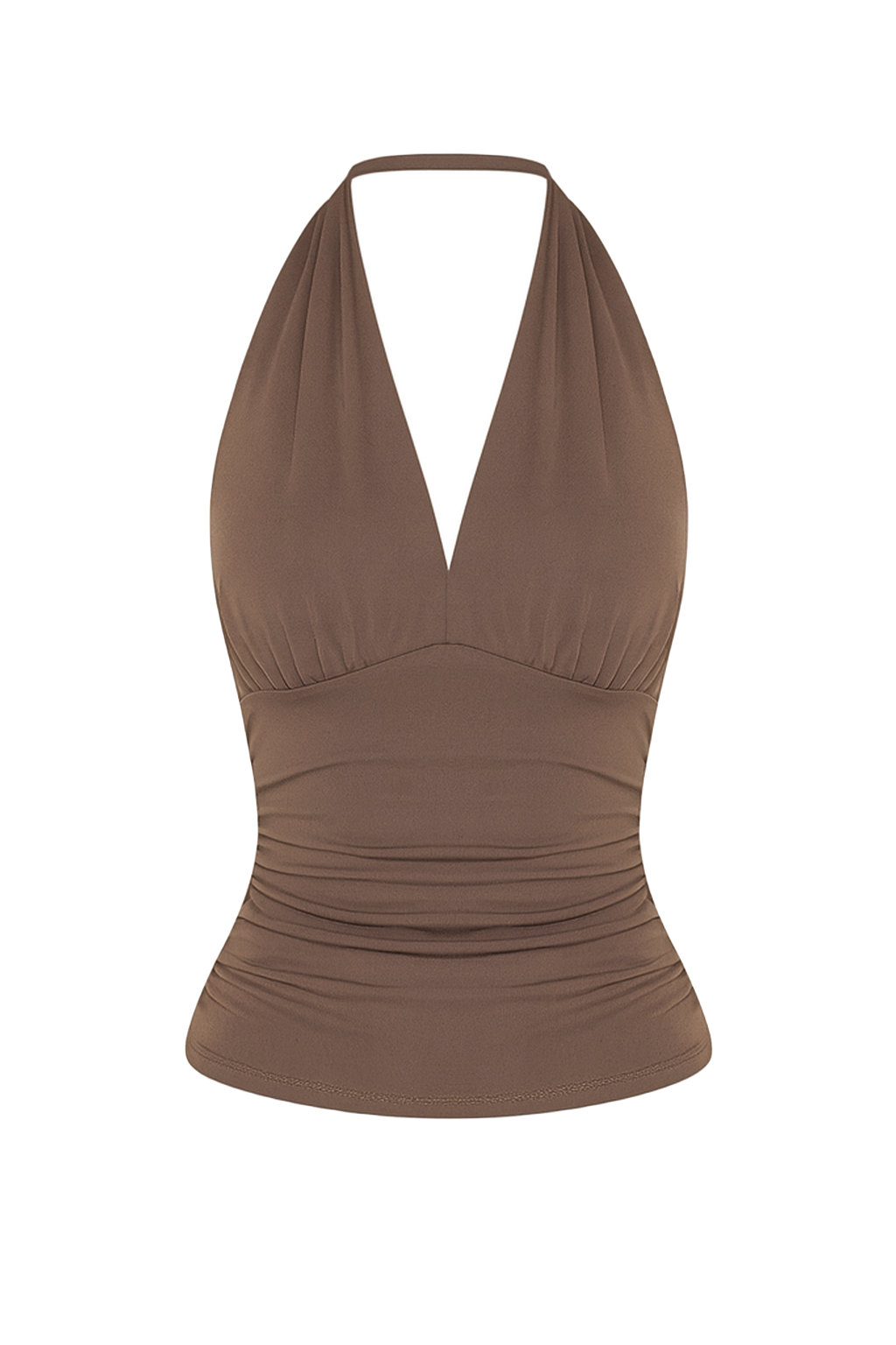 Mesh Halter Neck Top - Brown - front
