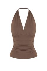Mesh Halter Neck Top - Brown