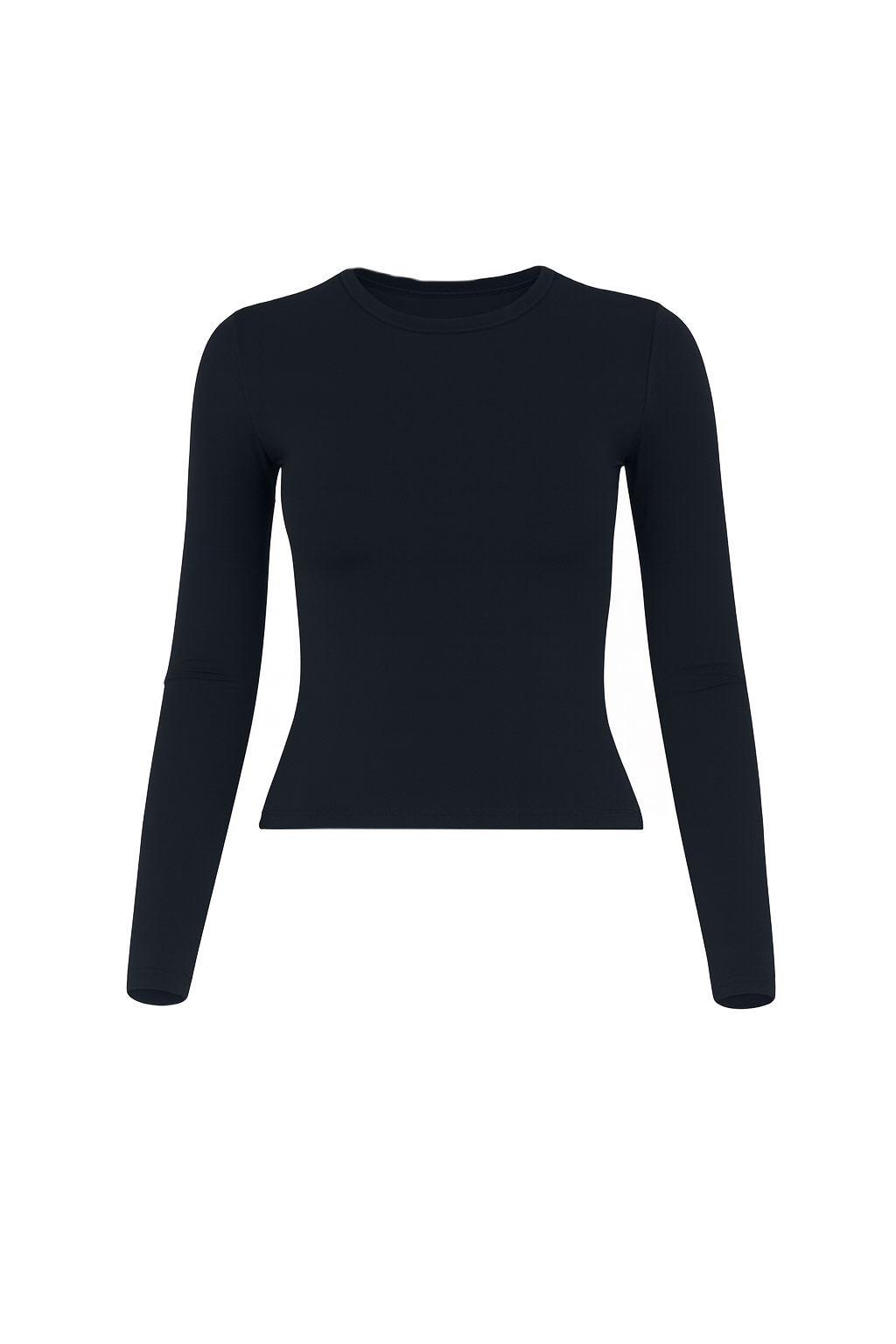 Sleek Fitted Crew Neck Top - Black - front