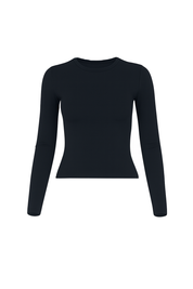 Sleek Fitted Crew Neck Top - Black - front