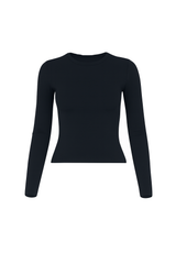 Sleek Fitted Crew Neck Top - Black