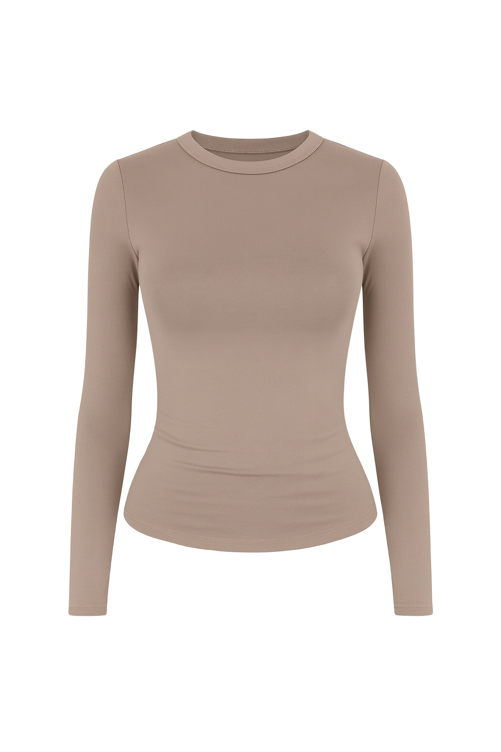 Sleek Fitted Crew Neck Top - Taupe - front