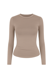 Sleek Fitted Crew Neck Top - Taupe - front