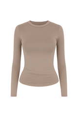 Sleek Fitted Crew Neck Top - Taupe