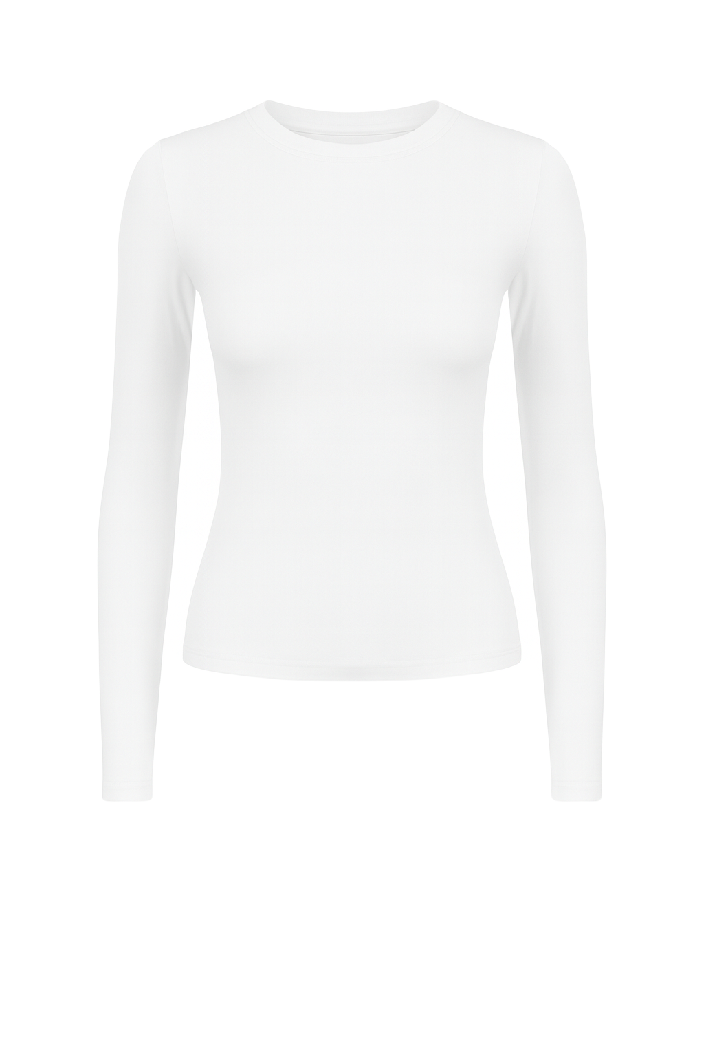 Sleek Fitted Crew Neck Top - White - front