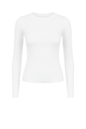 Sleek Fitted Crew Neck Top - White - front