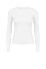 Sleek Fitted Crew Neck Top - White