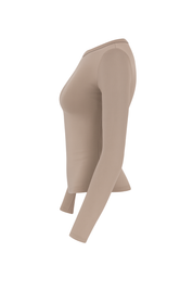 Sleek Fitted Crew Neck Top - Taupe - side