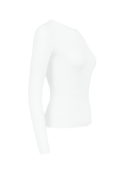 Sleek Fitted Crew Neck Top - White - side