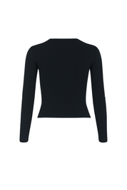 Sleek Fitted Crew Neck Top - Black - back
