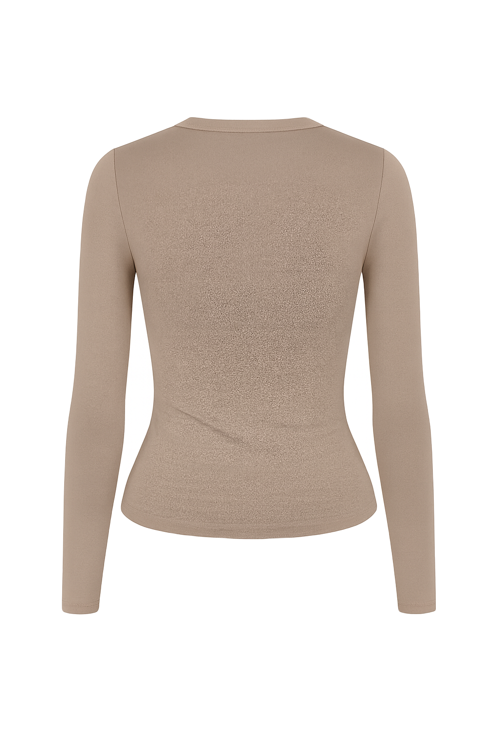 Sleek Fitted Crew Neck Top - Taupe - back