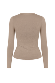 Sleek Fitted Crew Neck Top - Taupe - back