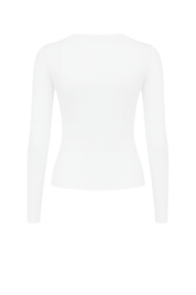 Sleek Fitted Crew Neck Top - White - back