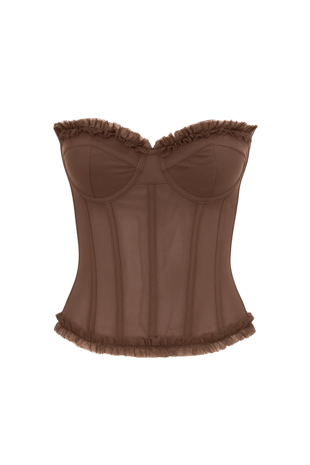 Ruffled Corset Top - Chocolate - front