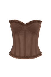 Ruffled Corset Top - Chocolate - front